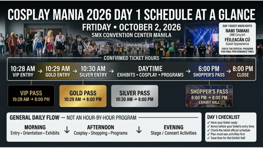 Cosplay Mania 2026 Day 1 Schedule at a Glance