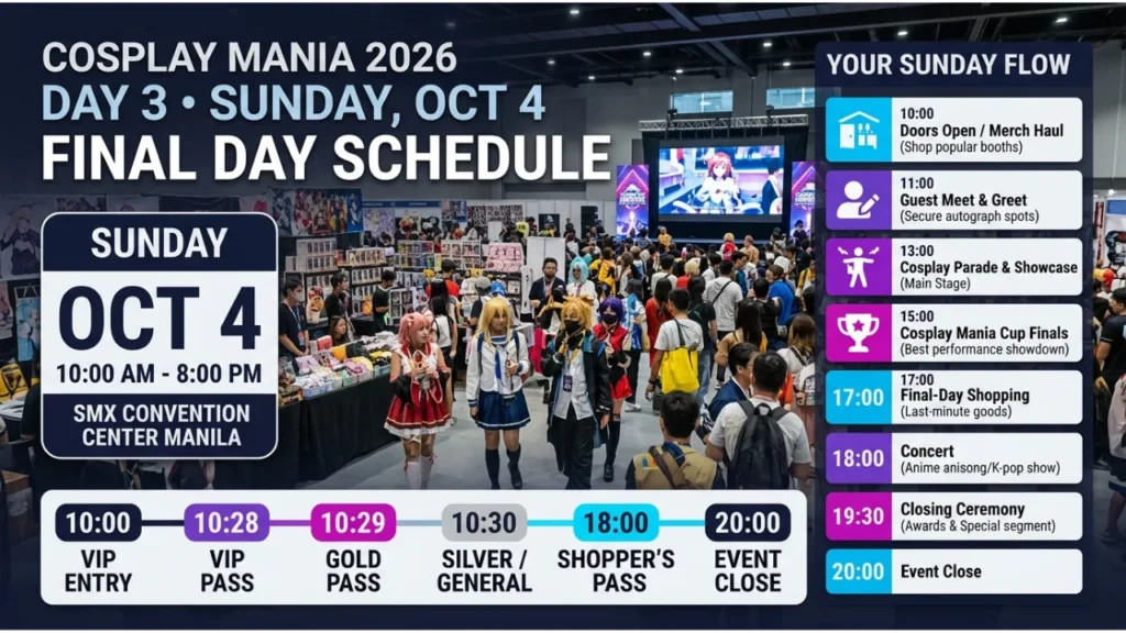 Cosplay Mania 2026 Day 3 (Sunday, Oct 4) Schedule