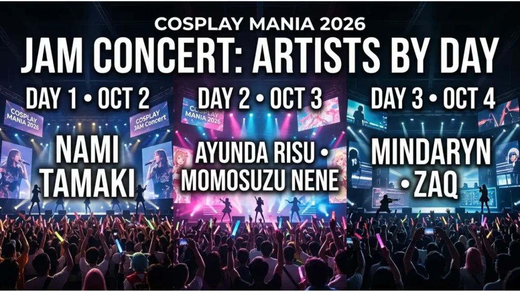 Cosplay Mania 2026 JAM Concert Artists by Day