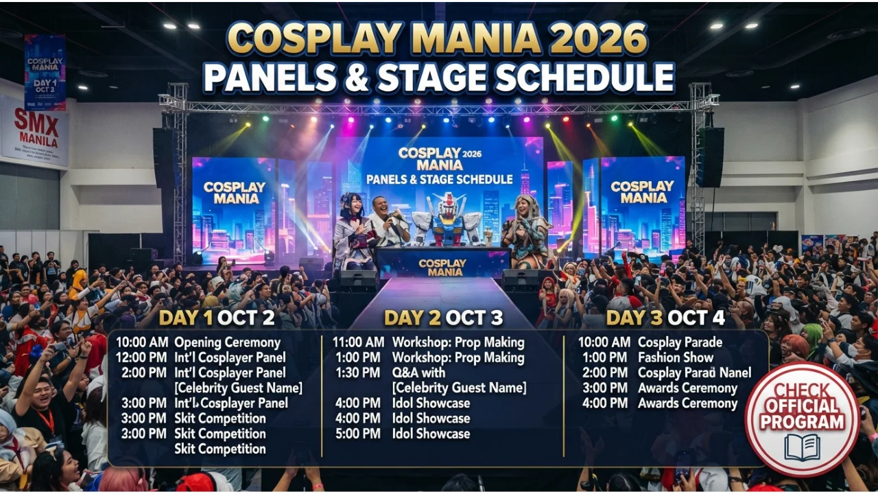Cosplay Mania 2026 Panels & Stage Schedule Full Program, Guests & Events