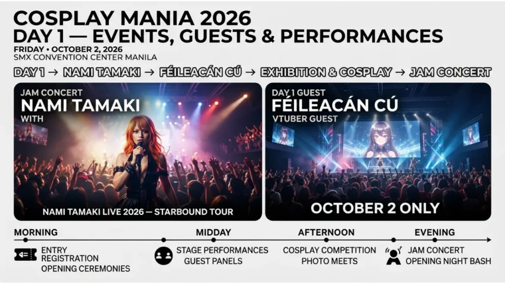 Day 1 Events, Guests & Performances at Cosplay Mania 2026