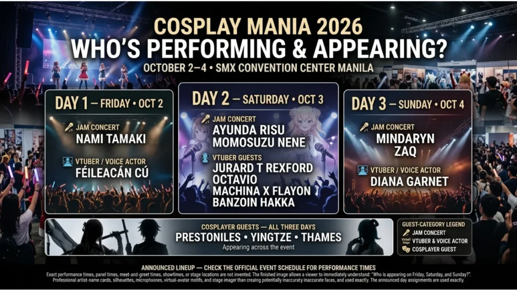 Day-by-Day Breakdown — Who’s Performing & Appearing Each Day